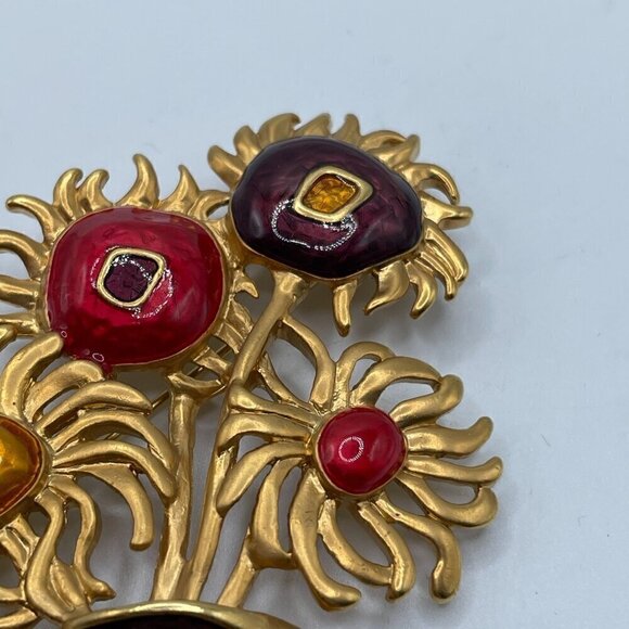 Vintage Yves Saint Laurent Avon 70s Van Gogh Sunflowers Enamel Gold Brooch Pin - Picture 4 of 7
